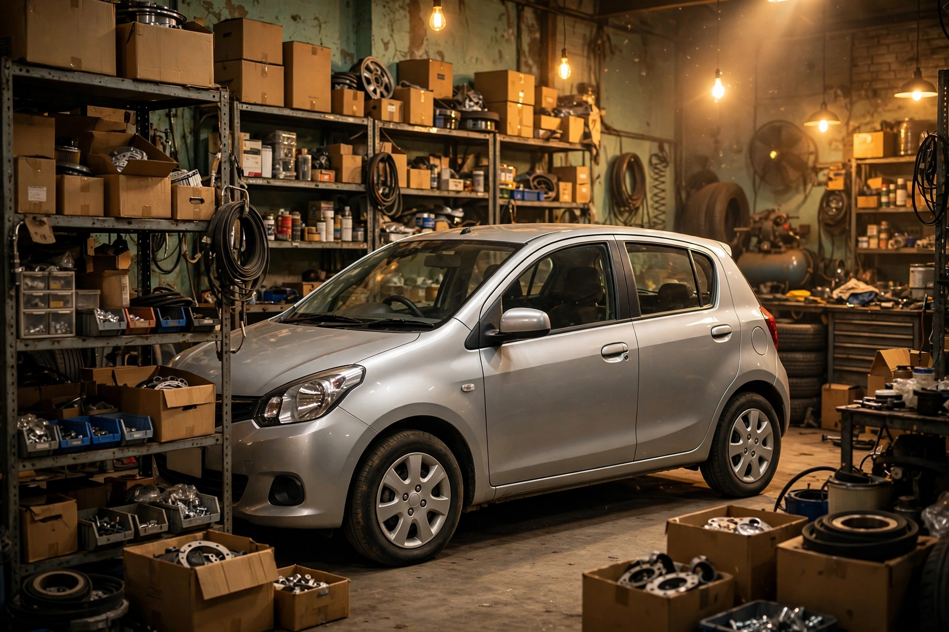 Suzuki Mehran in a spare parts workshop in Pakistan